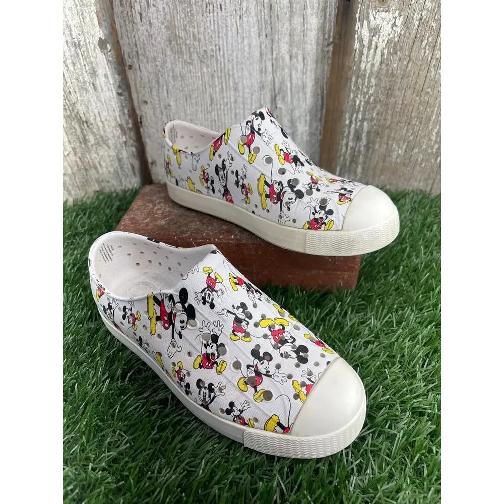 Native Kids Mickey Mouse Slip-On Sneakers in White, Red, Yellow, Black